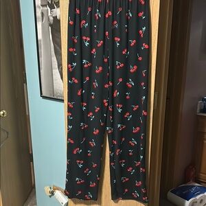 Cherry Print Black Lounge Pants